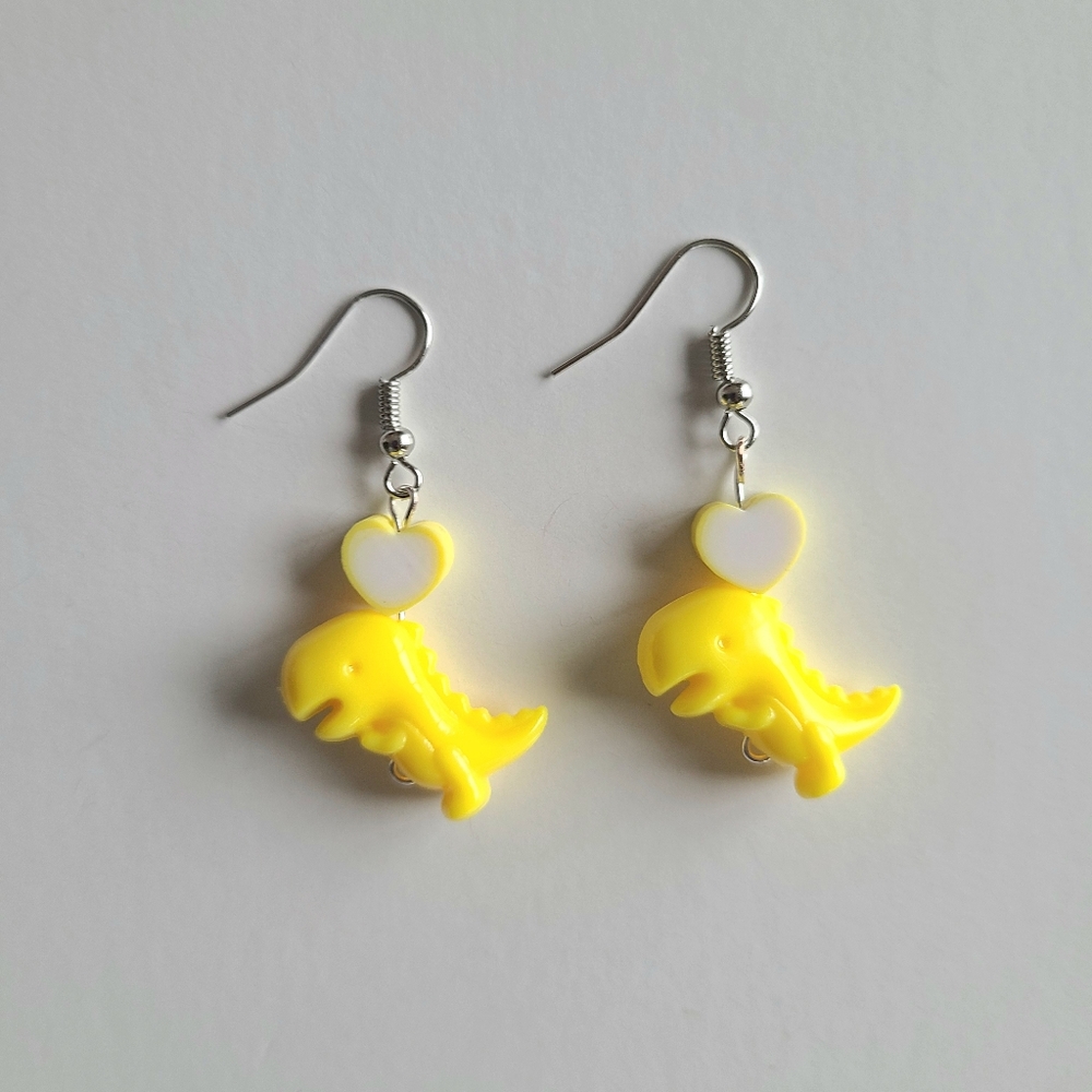 Yellow Dinosaur Heart Earrings 90s Y2k